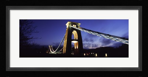 Framed Suspension bridge lit up at night, Clifton Suspension bridge, Avon Gorge, Bristol, England Print