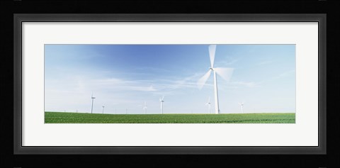 Framed Wind turbines in a field, Easington, Holderness, East Yorkshire, England Print