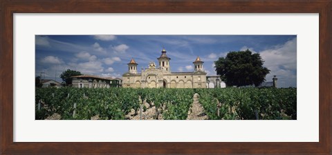 Framed Vineyard in front of a castle, Chateau Cos d&#39;Estournel, Saint-Estephe, Bordeaux, Gironde, Graves, France Print