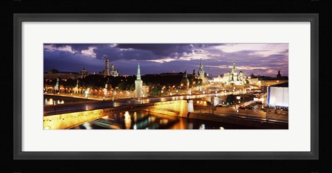 Framed City lit up at night, Red Square, Kremlin, Moscow, Russia Print