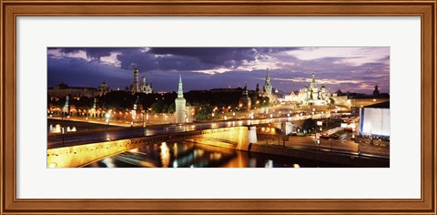 Framed City lit up at night, Red Square, Kremlin, Moscow, Russia Print