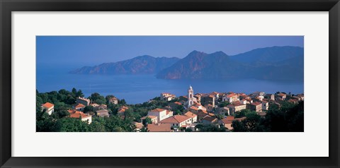 Framed High angle view of a town at the coast, Piana, Corsica, France Print