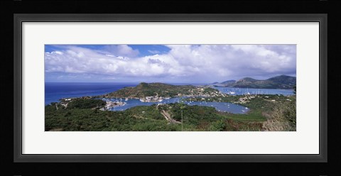 Framed Aerial view of a harbor, English Harbour, Falmouth Bay, Antigua, Antigua and Barbuda Print
