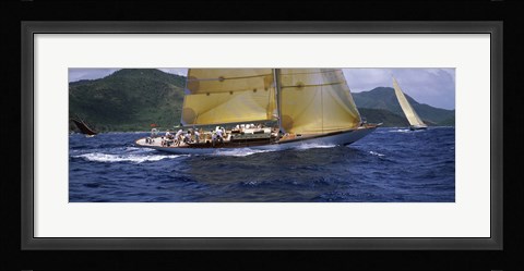 Framed Yacht racing in the sea, Antigua, Antigua and Barbuda Print