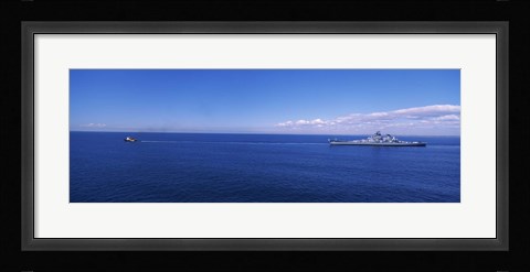 Framed Battleship being towed in the sea, USS Iowa (BB-61), Rhode Island Sound, USA, Rhode Island, USA Print