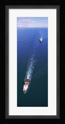 Framed Aerial view of a battleship being towed in the sea, USS Iowa (BB-61), Rhode Island Sound, Rhode Island, USA Print