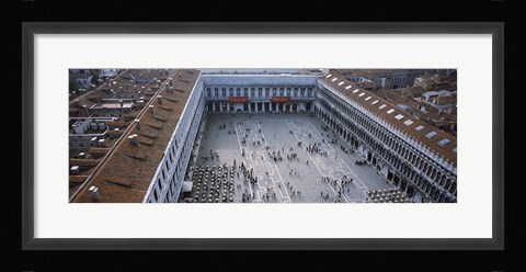Framed High angle view of a town square, St. Mark's Square, St Mark's Campanile, Venice, Veneto, Italy Print