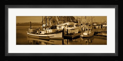 Framed Fishing boats in the sea, Morro Bay, San Luis Obispo County, California, USA Print