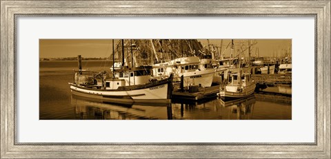 Framed Fishing boats in the sea, Morro Bay, San Luis Obispo County, California, USA Print
