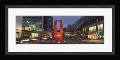 Framed Buildings in a city lit up at dusk, Sergels Torg, Stockholm, Sweden Print