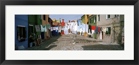 Framed Clothesline in a street, Burano, Veneto, Italy Print