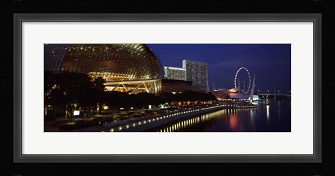 Framed Concert hall at the waterfront, Esplanade Theater, The Singapore Flyer, Singapore River, Singapore Print