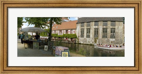 Framed Flea market at a canal, Dijver Canal, Bruges, West Flanders, Belgium Print