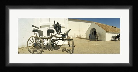 Framed Horse cart in front of a hotel, Hotel Cortijo El Esparragal, Gerena, Seville, Seville Province, Andalusia, Spain Print