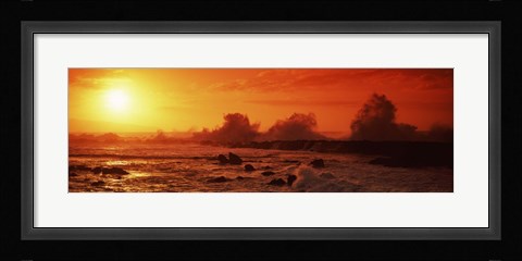 Framed Waves breaking on rocks in the sea, Three Tables, North Shore, Oahu, Hawaii, USA Print