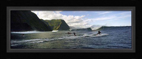 Framed Surfers in the sea, Hawaii, USA Print