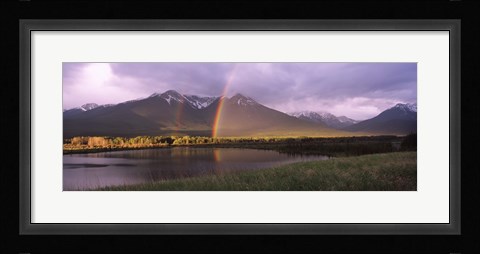 Framed Double rainbow over mountain range, Alberta, Canada Print