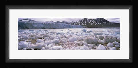 Framed Ice floes in the sea with a glacier in the background, Norway Print