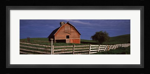 Framed Old barn with a fence in a field, Palouse, Whitman County, Washington State, USA Print