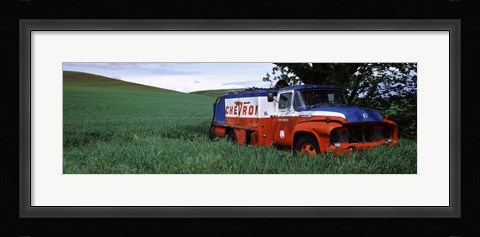 Framed Antique gas truck on a landscape, Palouse, Whitman County, Washington State, USA Print
