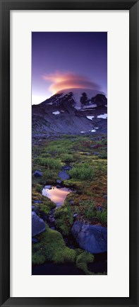 Framed Clouds over a snowcapped mountain, Mt Rainier, Washington State, USA Print