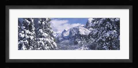 Framed Mountains and waterfall in snow, Tunnel View, El Capitan, Half Dome, Bridal Veil, Yosemite National Park, California Print
