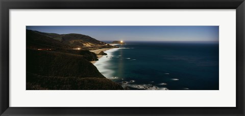 Framed Lighthouse at the coast, moonlight exposure, Big Sur, California, USA Print