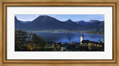 Framed Village at the lakeside, Wolfgangsee, Salzkammergut, Austria Print
