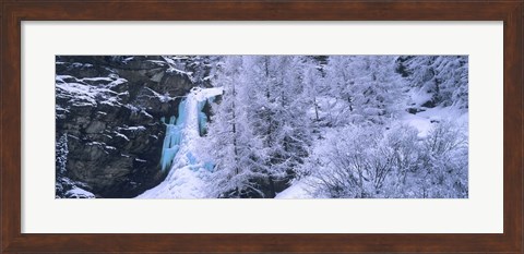 Framed High angle view of a frozen waterfall, Valais Canton, Switzerland Print