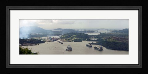 Framed Container ships in a canal, Miraflores, Panama Canal, Panama Print
