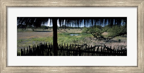 Framed View from a hut, waterhole, Onguma Bush Camp, Etosha National Park, Kunene Region, Namibia Print