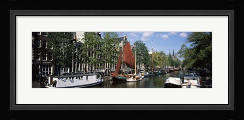 Framed Boats in a channel, Amsterdam, Netherlands Print