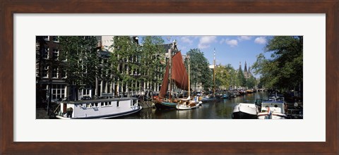 Framed Boats in a channel, Amsterdam, Netherlands Print