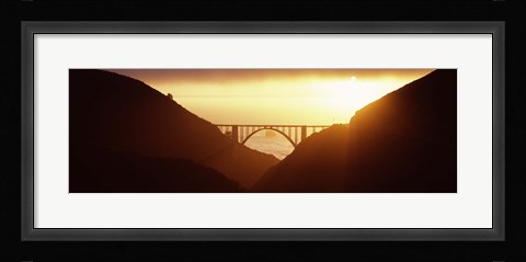 Framed Silhouette of a bridge at sunset, Bixby Bridge, Big Sur, California (horizontal) Print