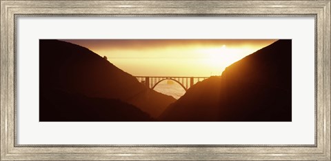 Framed Silhouette of a bridge at sunset, Bixby Bridge, Big Sur, California (horizontal) Print