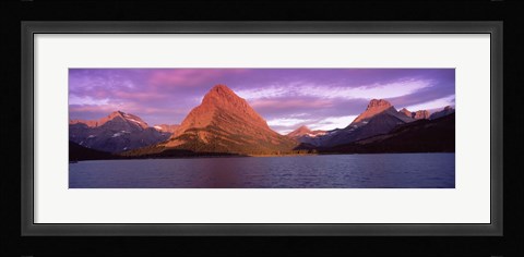 Framed Lake with mountains at dusk, Swiftcurrent Lake, Many Glacier, US Glacier National Park, Montana, USA Print