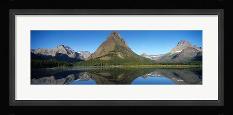 Framed Reflection of mountains in Swiftcurrent Lake, Many Glacier, US Glacier National Park, Montana, USA Print