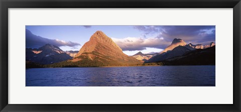 Framed Sunlight falling on mountains at the lakeside, Swiftcurrent Lake, Many Glacier, US Glacier National Park, Montana, USA Print