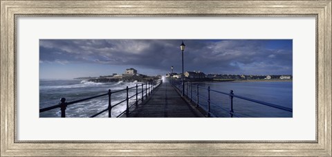 Framed Waves crashing against a jetty, Amble, Northumberland, England Print