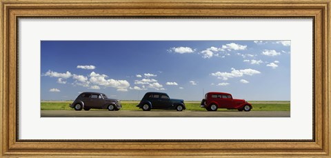Framed Three Hot Rods moving on a highway, Route 66, USA Print