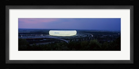 Framed Soccer stadium lit up at nigh, Allianz Arena, Munich, Bavaria, Germany Print