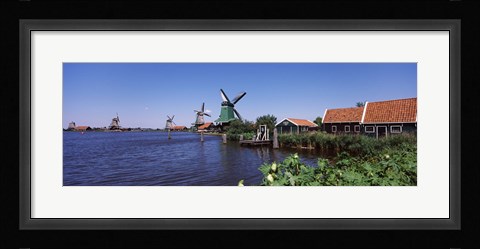 Framed Open air museum at the waterfront, Zaanse Schans, Zaanstad, North Holland, Netherlands Print