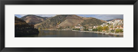 Framed Village at the waterfront, Pinhao, Duoro River, Cima Corgo, Douro Valley, Portugal Print