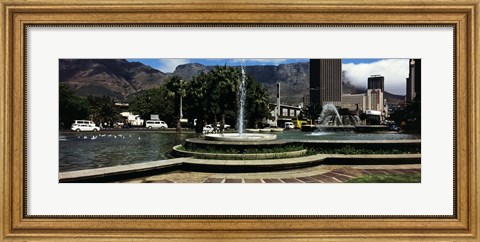 Framed Fountain with Table Mountain in the background, Cape Town, Western Cape Province, South Africa Print