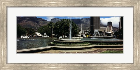 Framed Fountain with Table Mountain in the background, Cape Town, Western Cape Province, South Africa Print