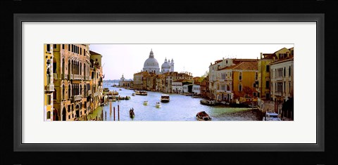 Framed Boats in a canal with a church in the background, Santa Maria della Salute, Grand Canal, Venice, Veneto, Italy Print