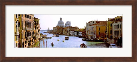 Framed Boats in a canal with a church in the background, Santa Maria della Salute, Grand Canal, Venice, Veneto, Italy Print