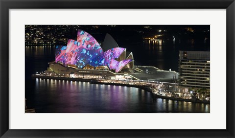 Framed Opera house lit up at night, Sydney Opera House, Sydney, New South Wales, Australia Print
