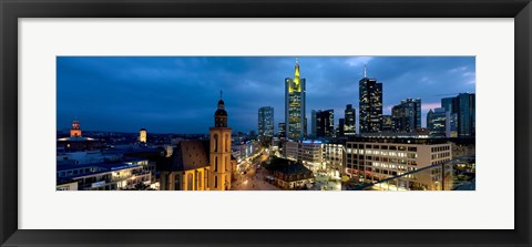 Framed Buildings lit up at night, St. Catherine's Church, Hauptwache, Frankfurt, Hesse, Germany Print