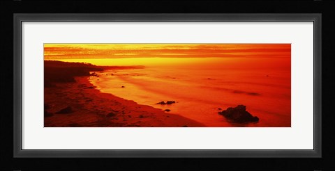 Framed Rock formations on the beach, California (red) Print